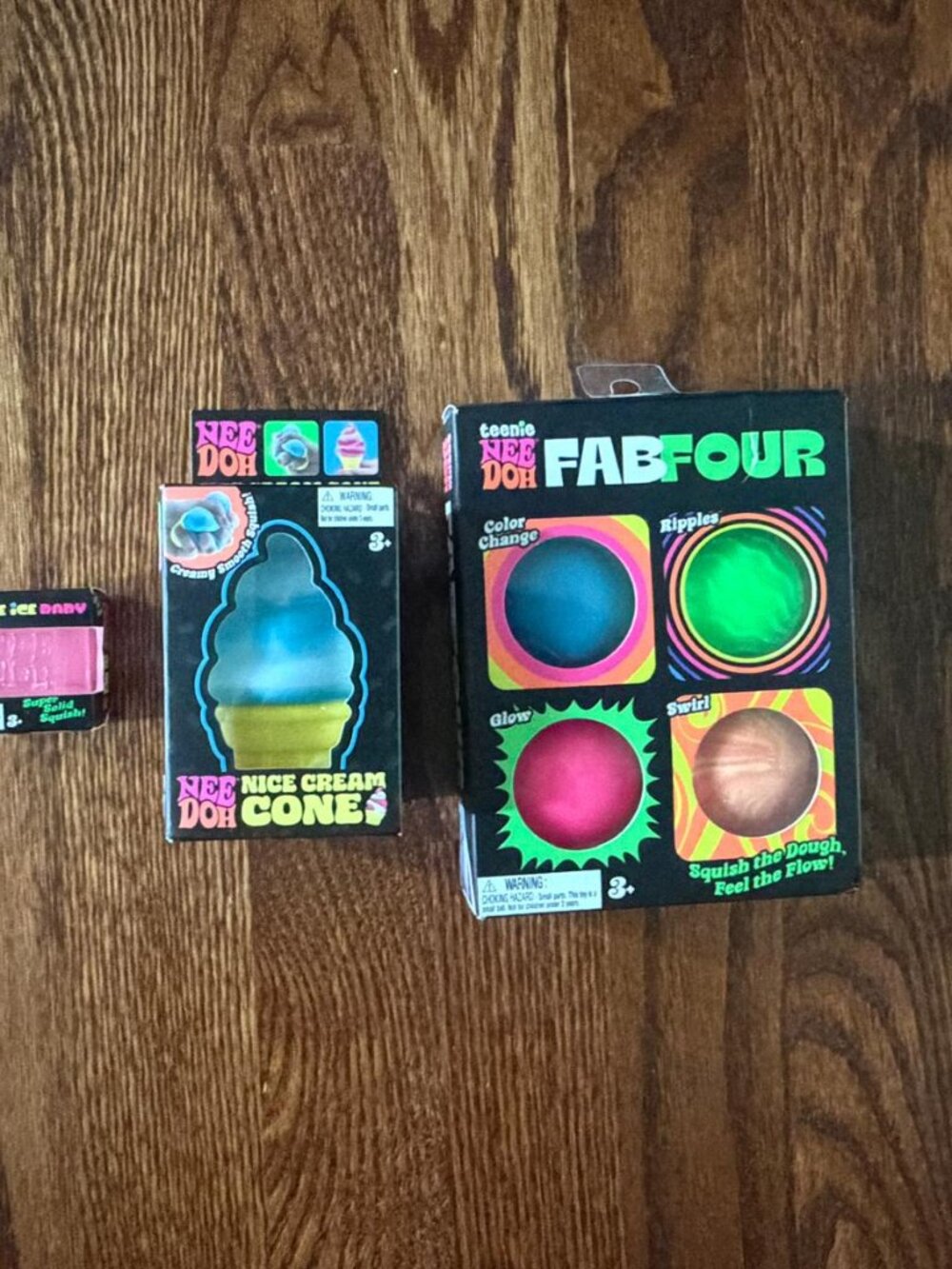 Schylling NeeDoh Blue Cone Fab Four & Mini Pink Ice Baby Squishy Fidget Set New